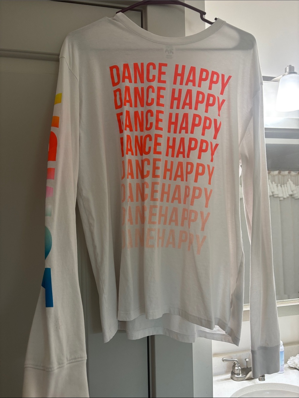 Zumba Fitness Long-Sleeve 'Dance Happy' Shirt - White with Neon Print